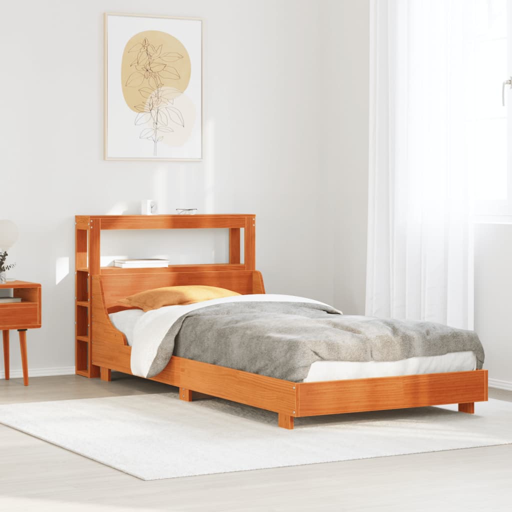 Cadre de lit sans matelas cire marron 100x200cm bois pin massif - XIOS