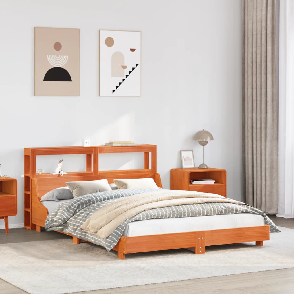 Cadre de lit sans matelas cire marron 140x190cm bois pin massif - XIOS