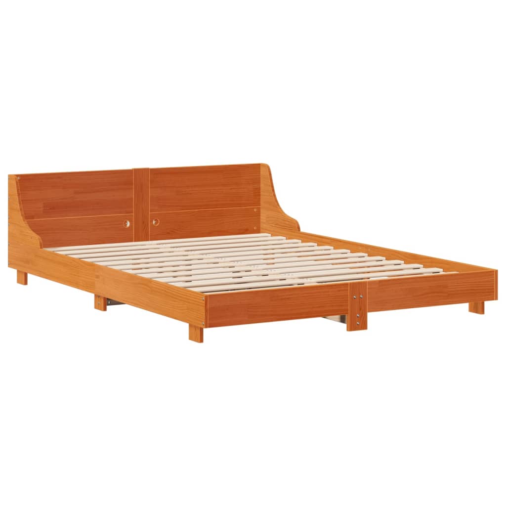 Cadre de lit sans matelas cire marron 135x190cm bois pin massif - XIOS