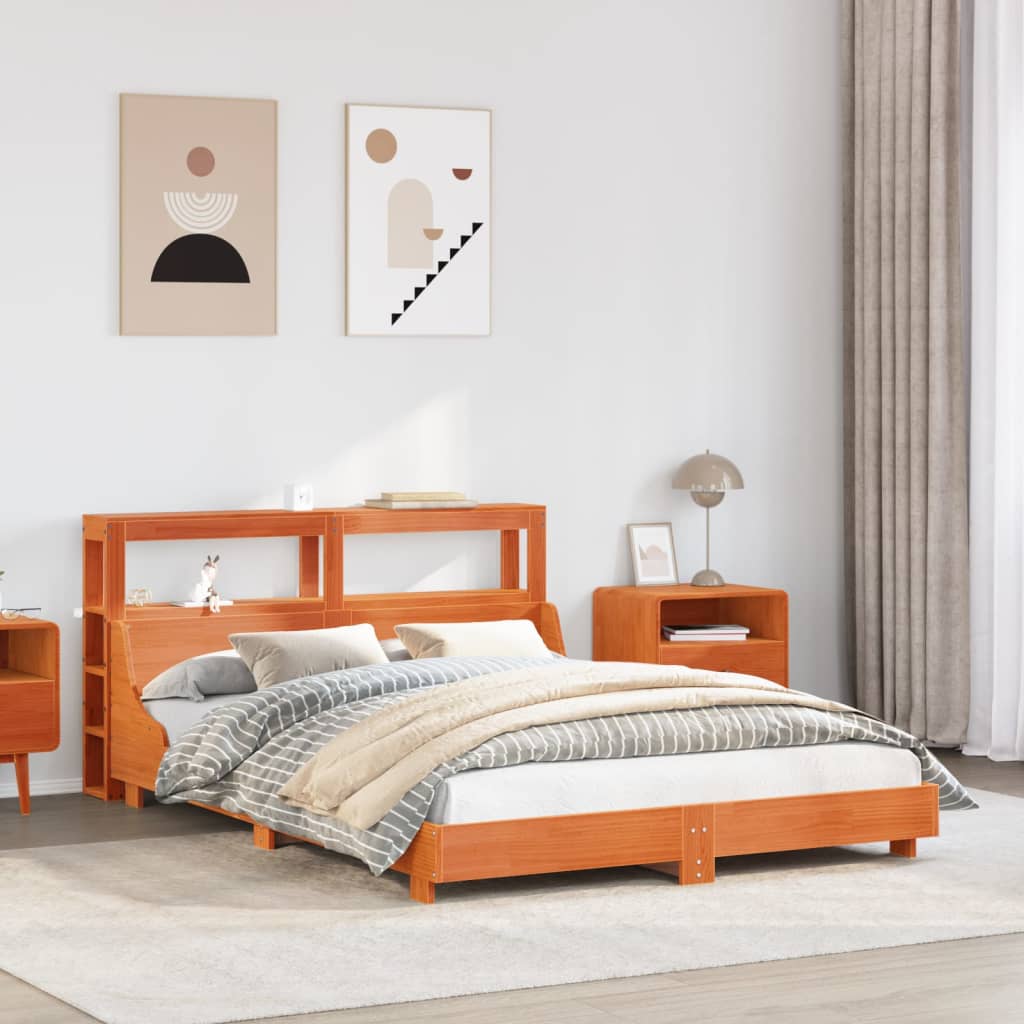 Cadre de lit sans matelas cire marron 120x190cm bois pin massif - XIOS