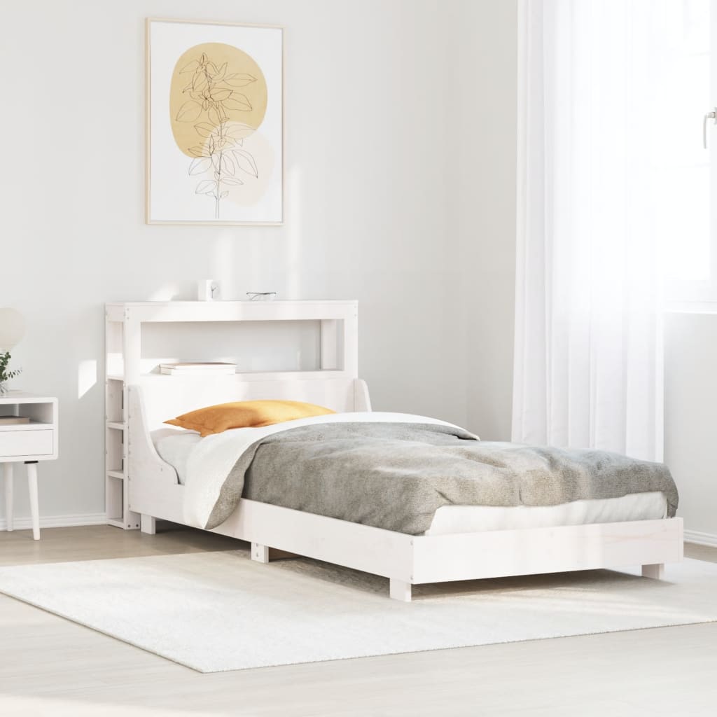 Cadre de lit sans matelas blanc 90x190 cm bois de pin massif - XIOS