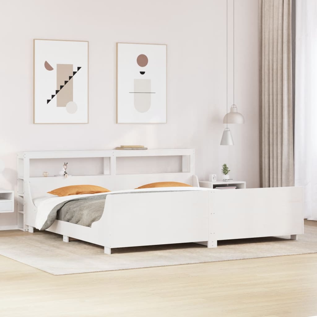 Cadre de lit sans matelas blanc 200x200 cm bois massif de pin - XIOS
