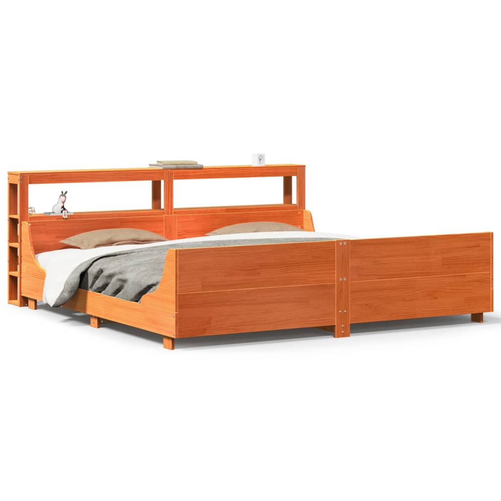 Cadre de lit sans matelas cire marron 200x200cm bois pin massif - XIOS