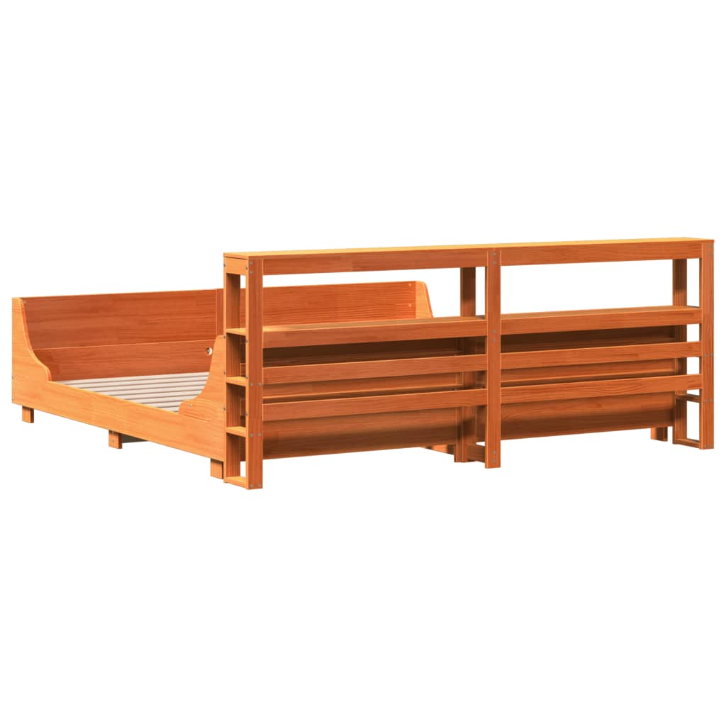 Cadre de lit sans matelas cire marron 200x200cm bois pin massif - XIOS