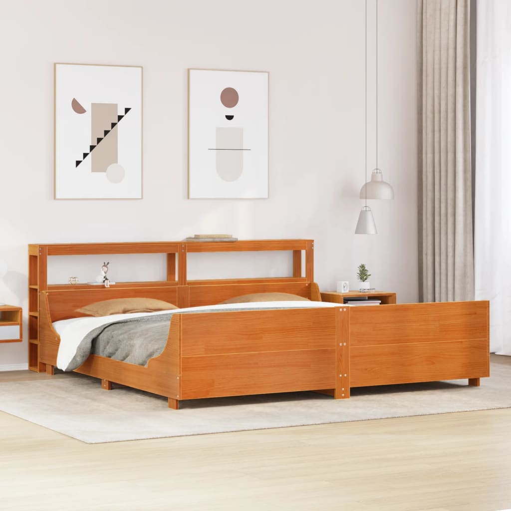 Cadre de lit sans matelas cire marron 200x200cm bois pin massif - XIOS