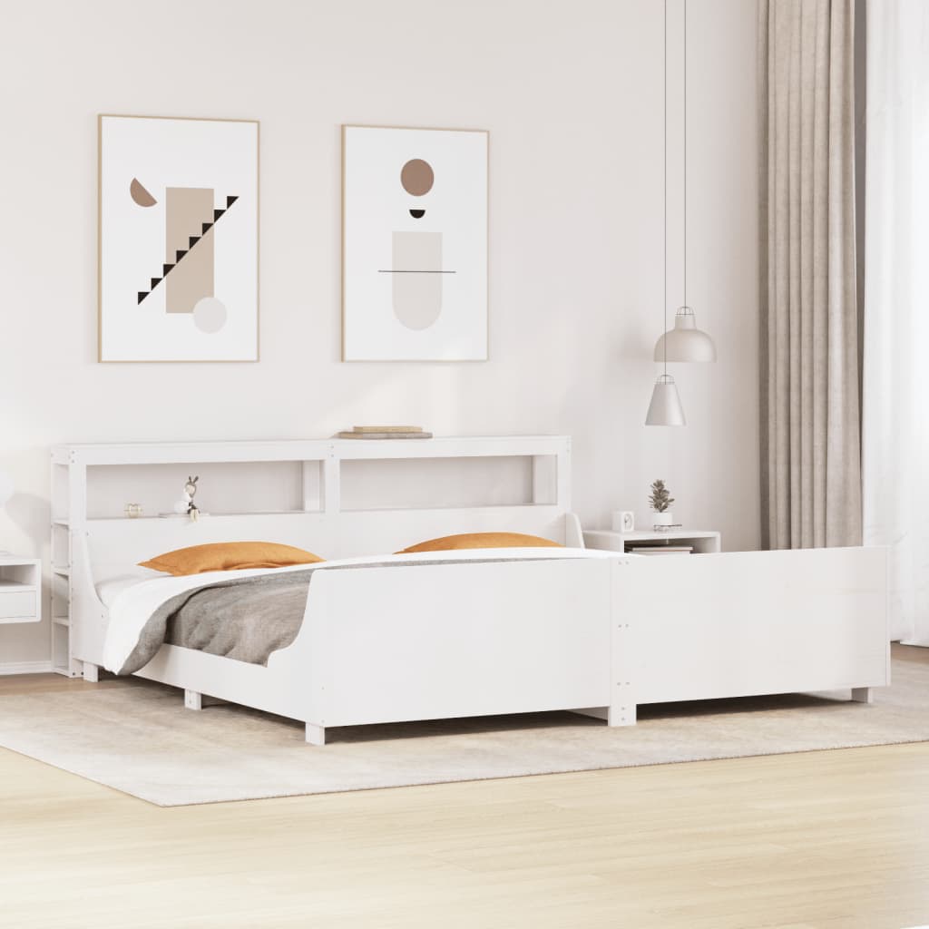 Cadre de lit sans matelas blanc 180x200 cm bois massif de pin - XIOS