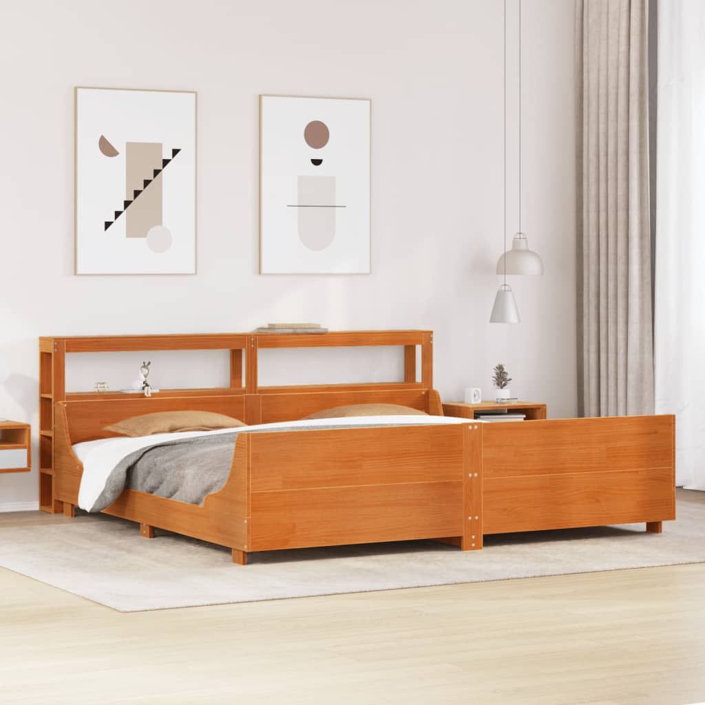 Cadre de lit sans matelas cire marron 180x200cm bois pin massif - XIOS