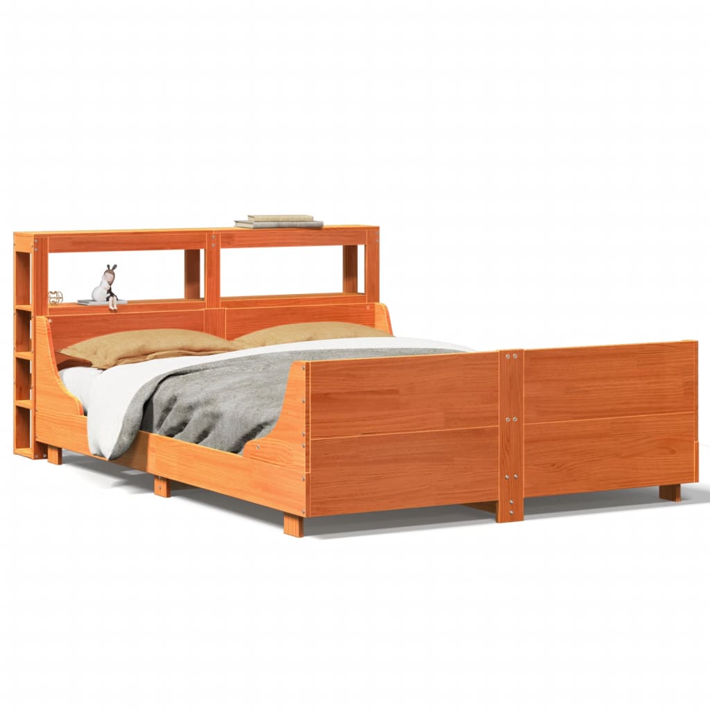 Cadre de lit sans matelas cire marron 160x200cm bois pin massif - XIOS