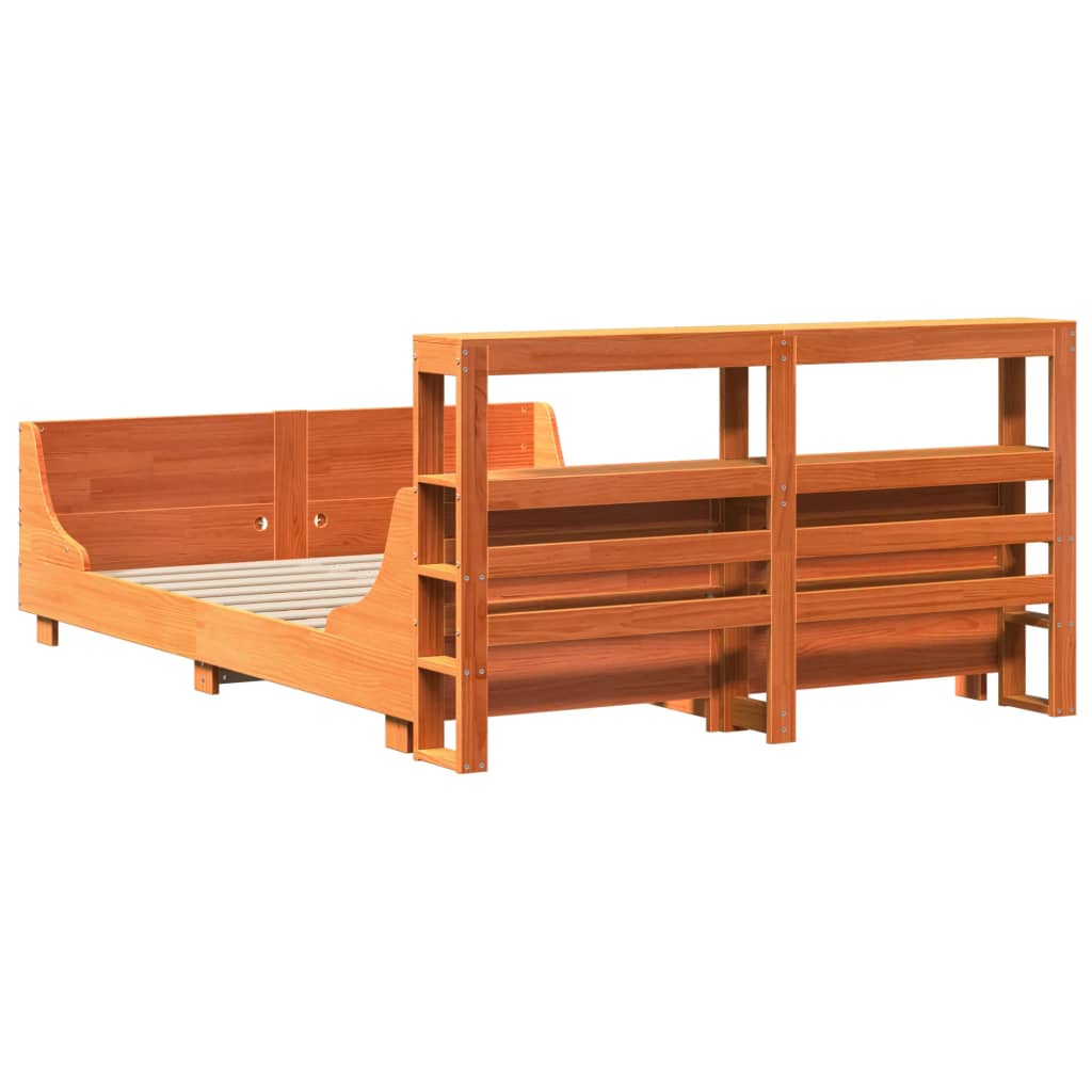 Cadre de lit sans matelas cire marron 140x190cm bois pin massif - XIOS