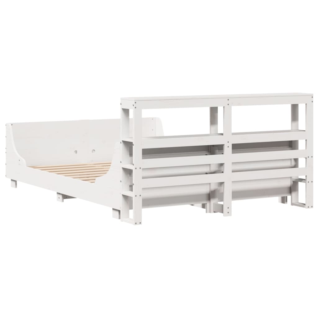 Cadre de lit sans matelas blanc 135x190 cm bois de pin massif - XIOS