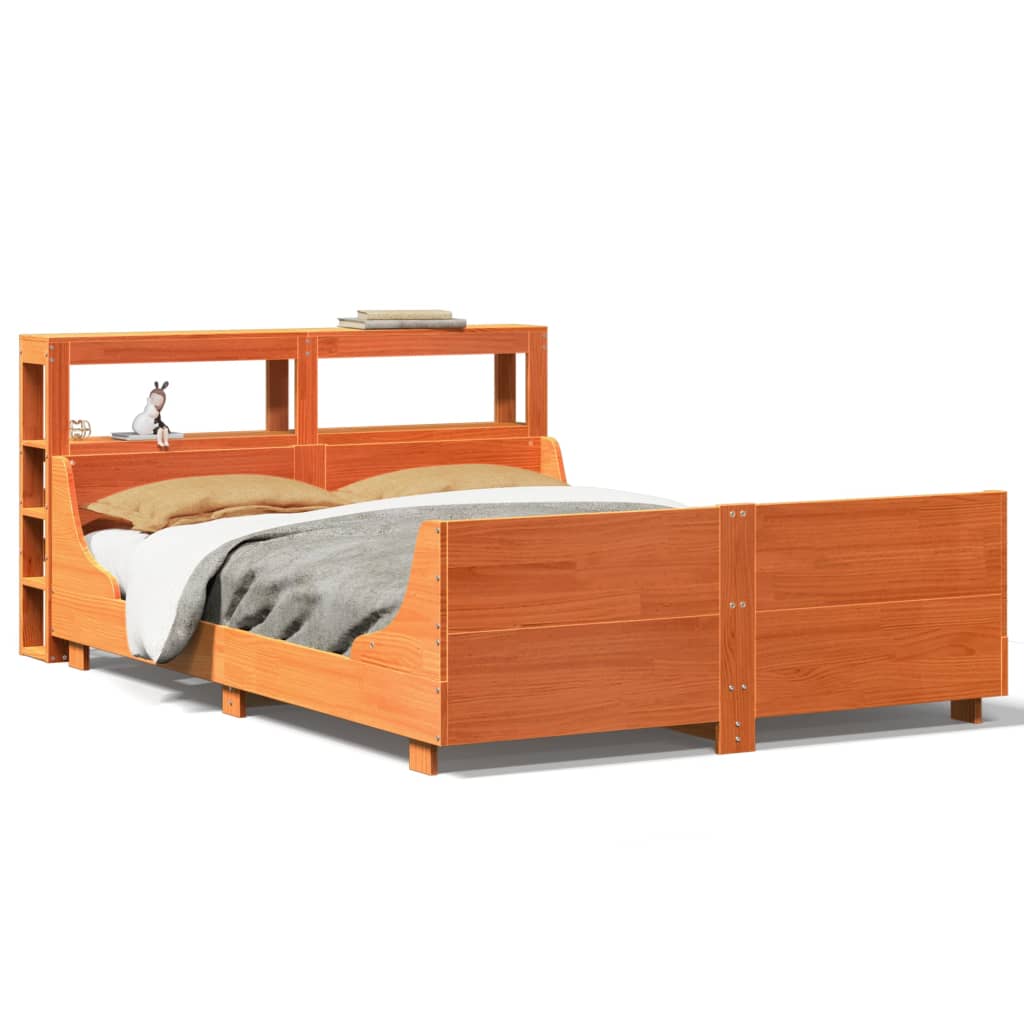 Cadre de lit sans matelas cire marron 135x190cm bois pin massif - XIOS
