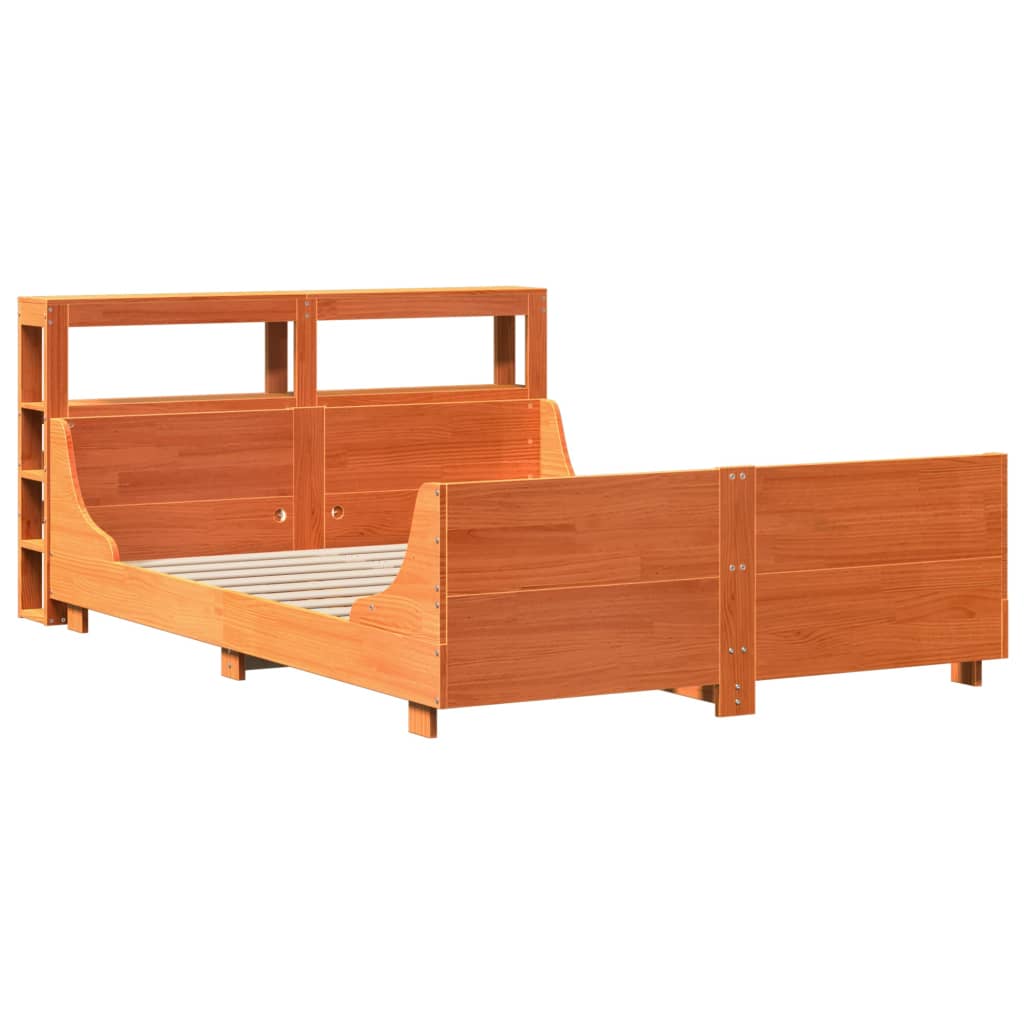 Cadre de lit sans matelas cire marron 135x190cm bois pin massif - XIOS