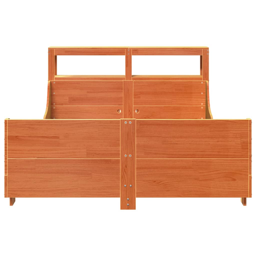 Cadre de lit sans matelas cire marron 135x190cm bois pin massif - XIOS
