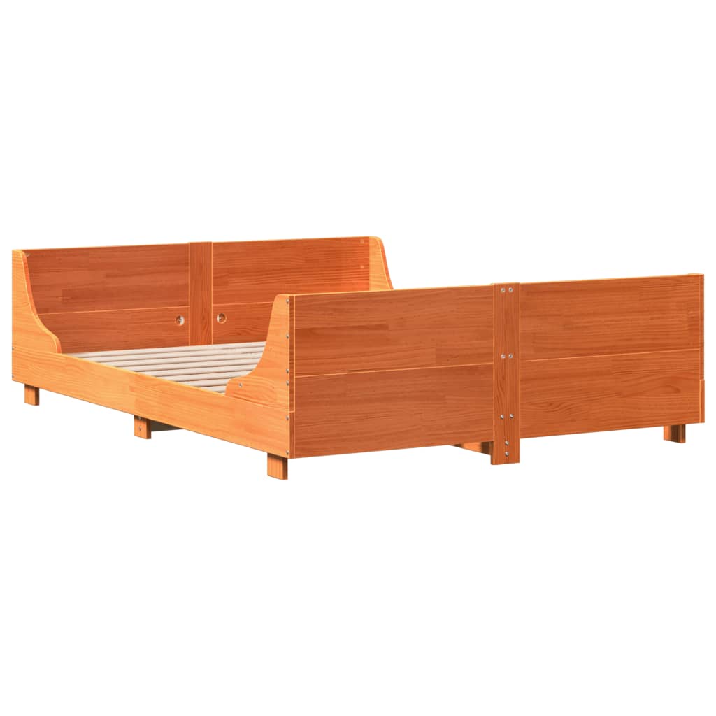 Cadre de lit sans matelas cire marron 135x190cm bois pin massif - XIOS