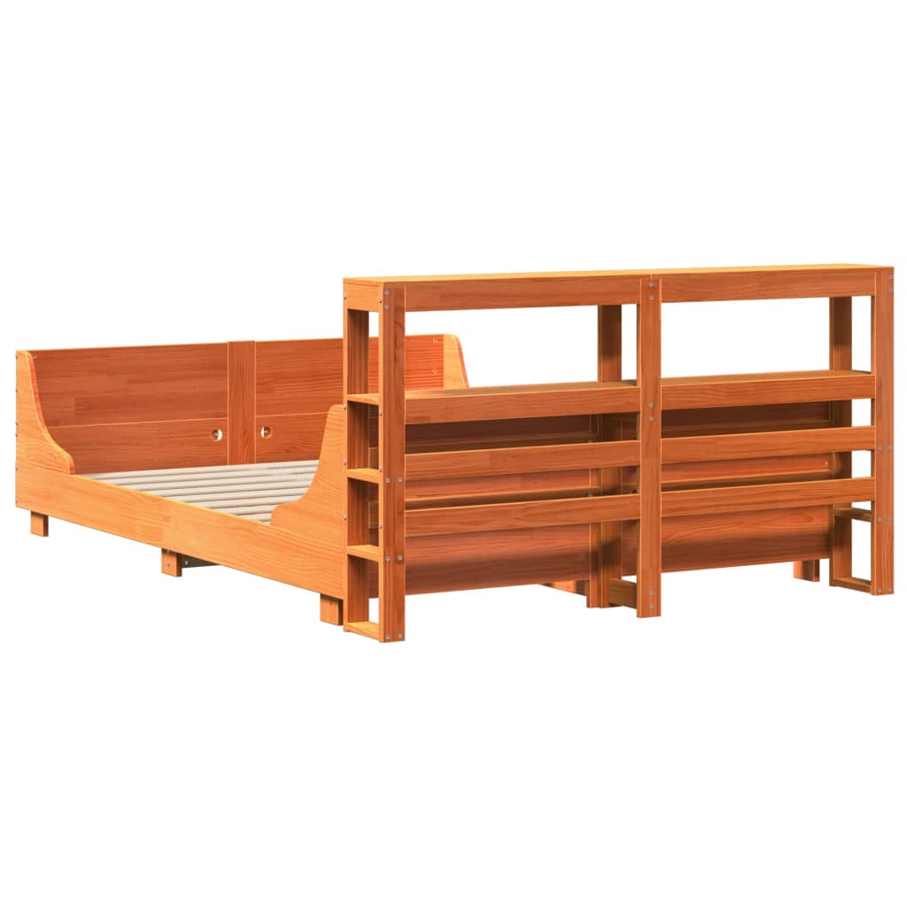 Cadre de lit sans matelas cire marron 135x190cm bois pin massif - XIOS