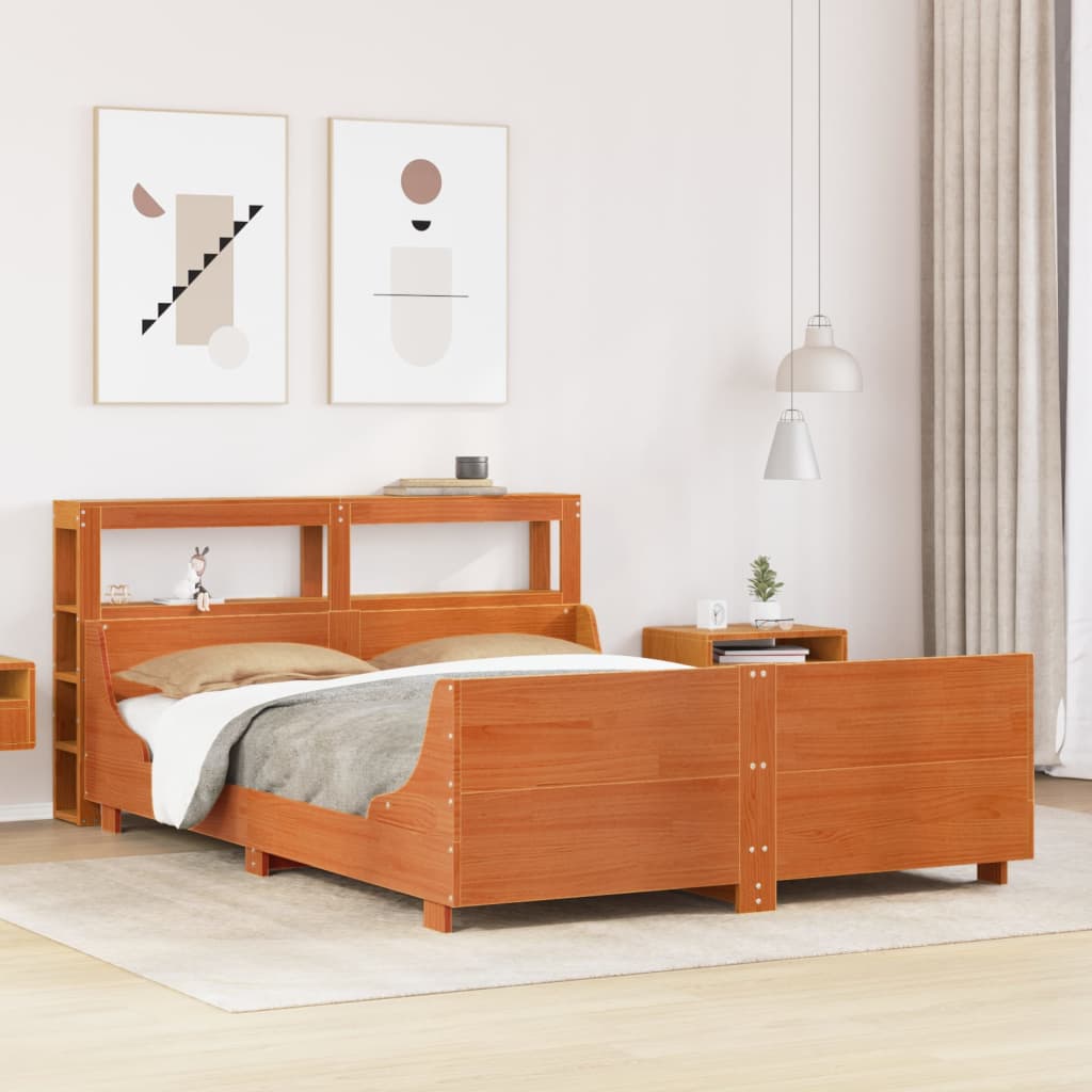Cadre de lit sans matelas cire marron 135x190cm bois pin massif - XIOS