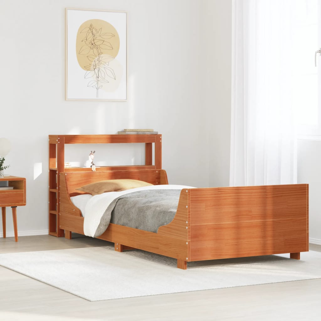 Cadre de lit sans matelas cire marron 75x190 cm bois pin massif - XIOS