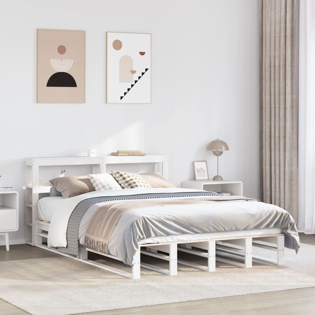 Cadre de lit sans matelas blanc 140x200 cm bois de pin massif - XIOS
