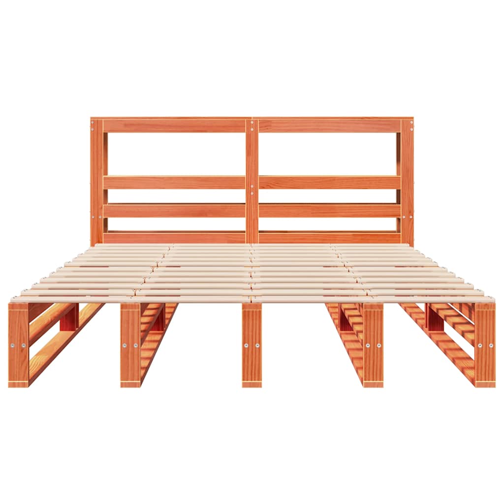 Cadre de lit sans matelas cire marron 140x200cm bois pin massif - XIOS