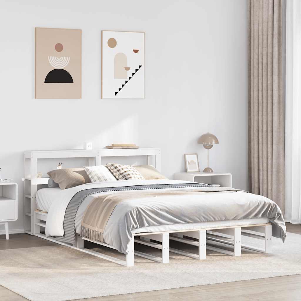 Cadre de lit sans matelas blanc 160x200 cm bois de pin massif - XIOS