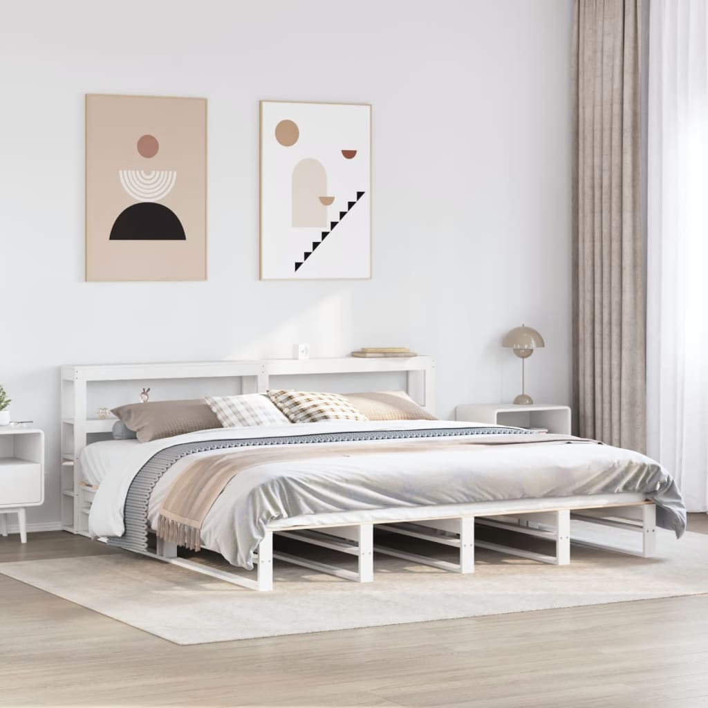 Cadre de lit sans matelas blanc 180x200 cm bois massif de pin - XIOS