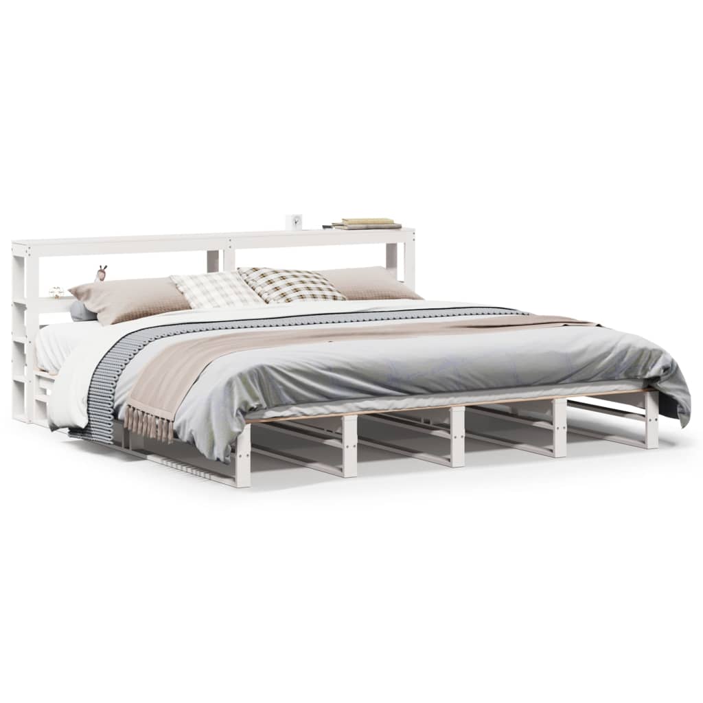 Cadre de lit sans matelas blanc 200x200 cm bois massif de pin - XIOS