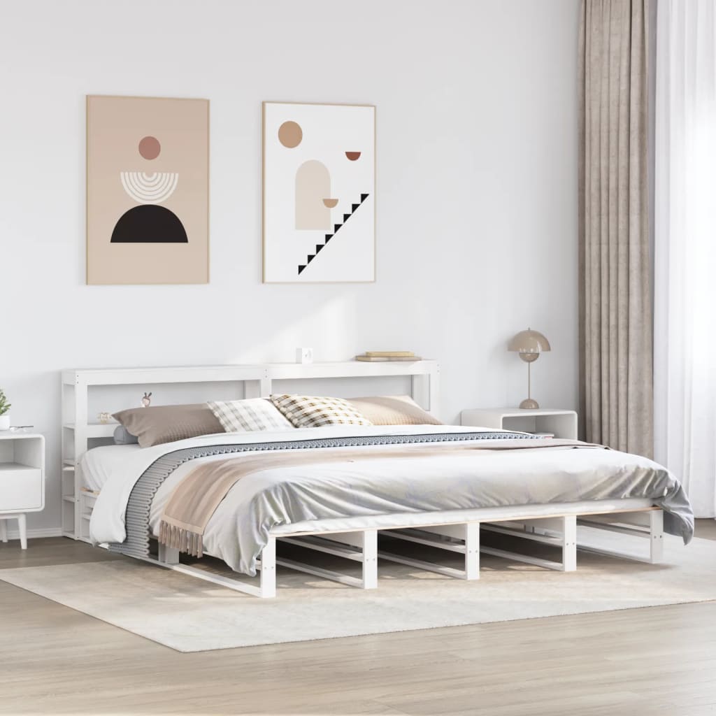 Cadre de lit sans matelas blanc 200x200 cm bois massif de pin - XIOS