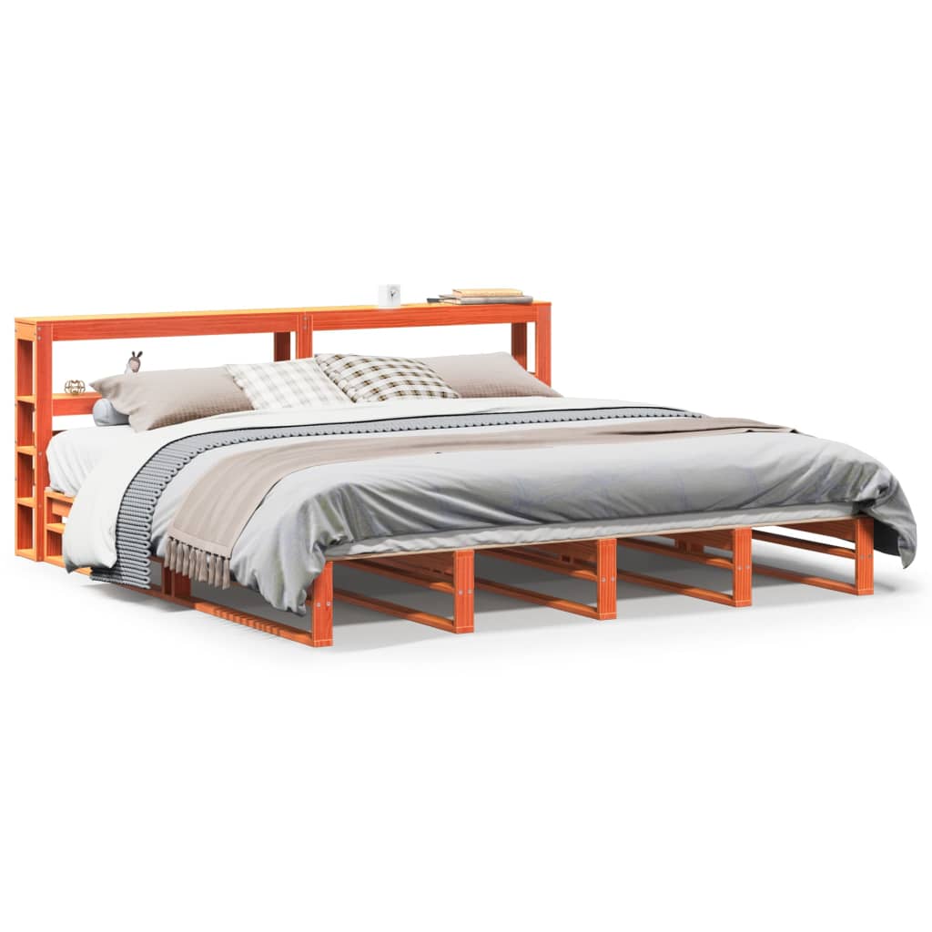 Cadre de lit sans matelas cire marron 200x200cm bois pin massif - XIOS
