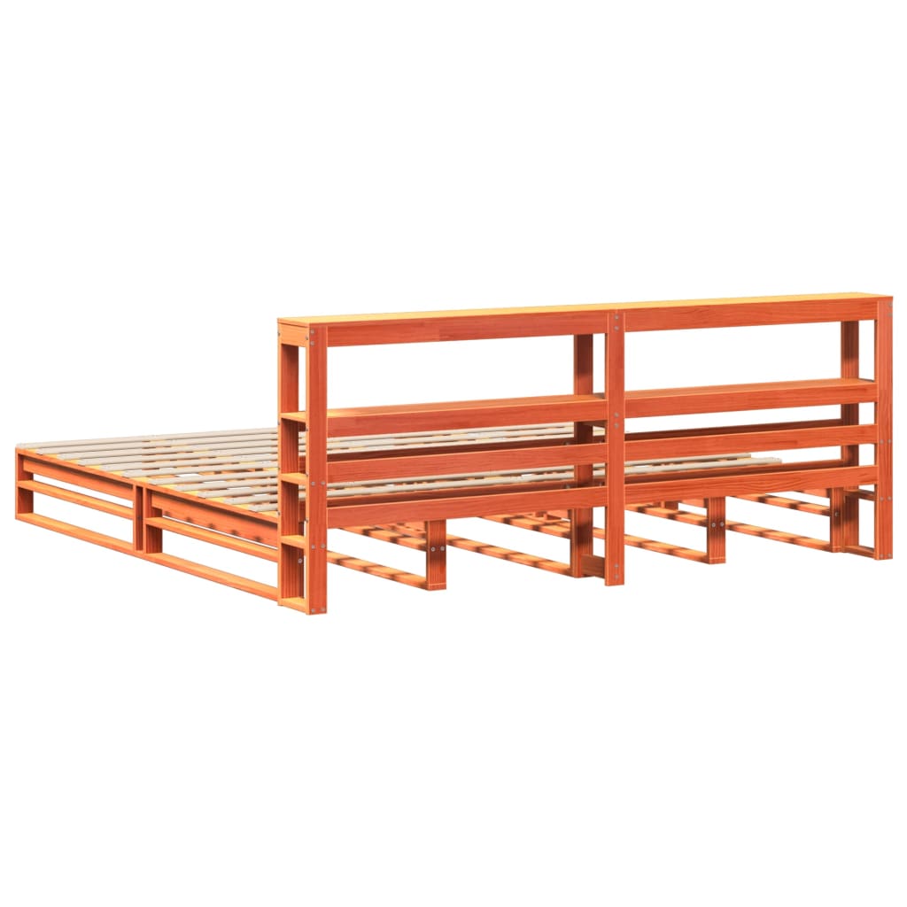 Cadre de lit sans matelas cire marron 200x200cm bois pin massif - XIOS
