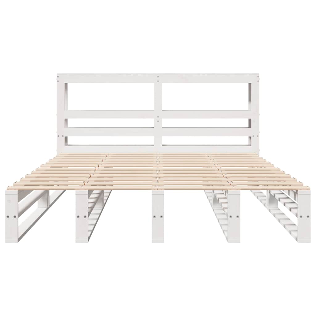 Cadre de lit sans matelas blanc 135x190 cm bois de pin massif - XIOS
