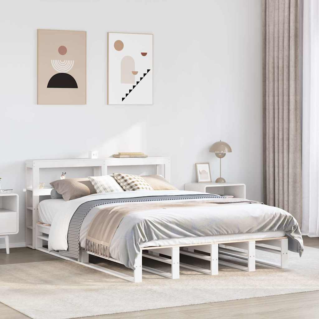 Cadre de lit sans matelas blanc 135x190 cm bois de pin massif - XIOS