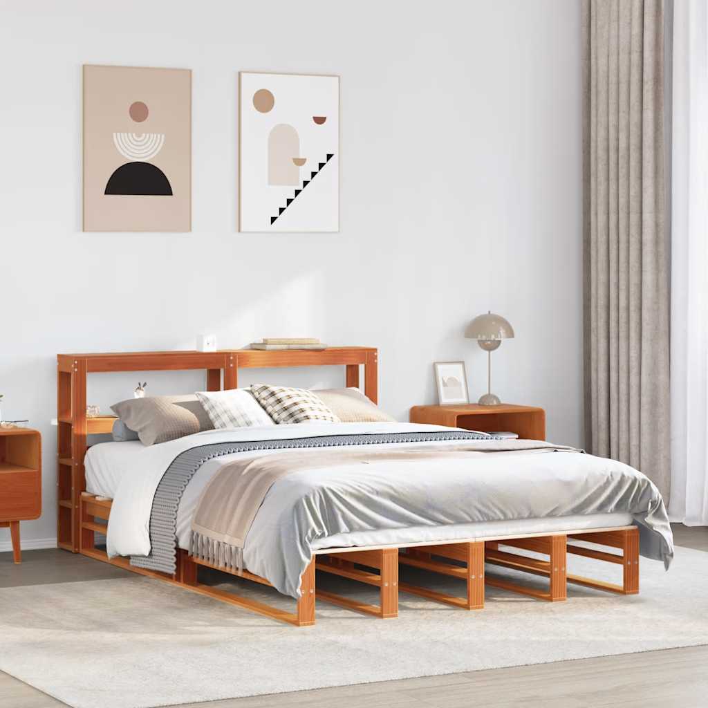 Cadre de lit sans matelas cire marron 135x190cm bois pin massif - XIOS