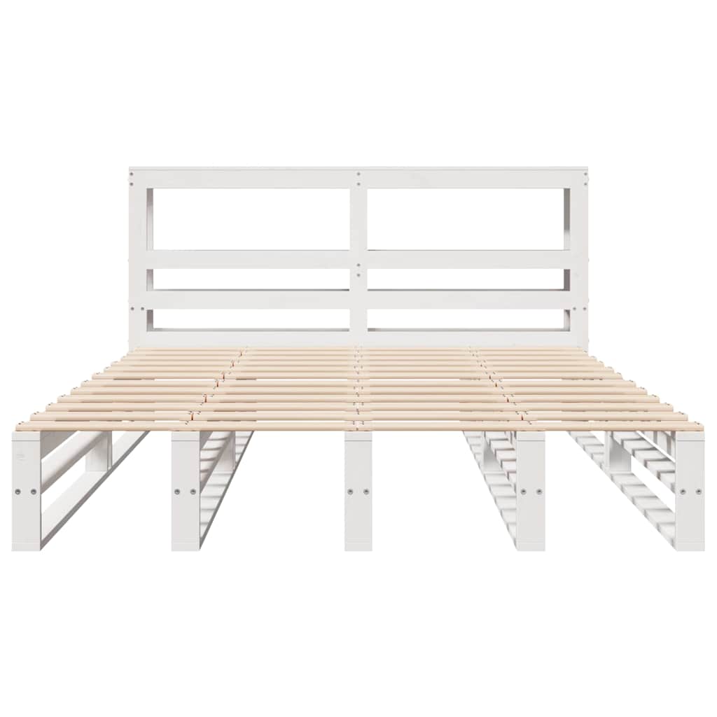 Cadre de lit sans matelas blanc 140x190 cm bois de pin massif - XIOS