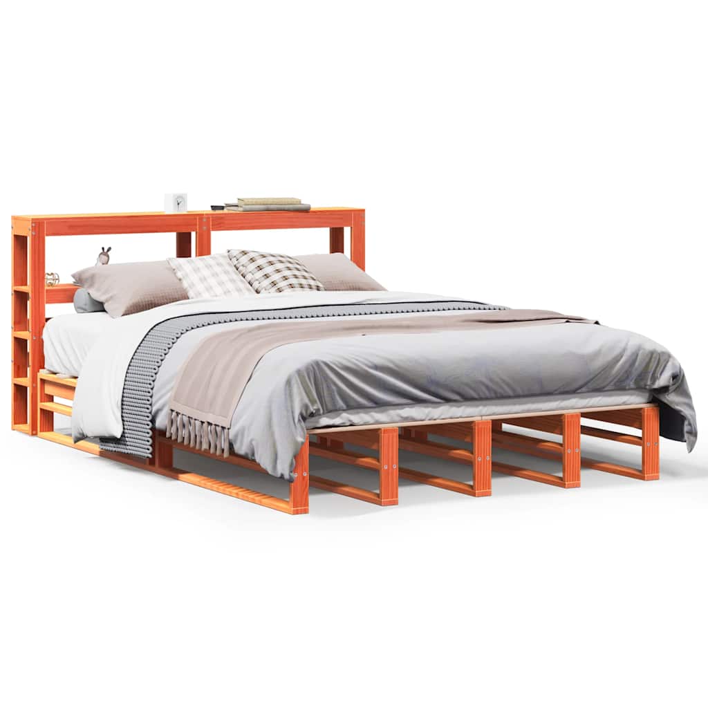 Cadre de lit sans matelas cire marron 140x190cm bois pin massif - XIOS