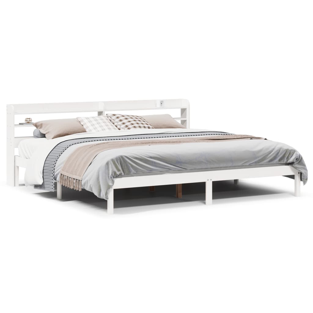 Cadre de lit sans matelas blanc 200x200 cm bois massif de pin - XIOS
