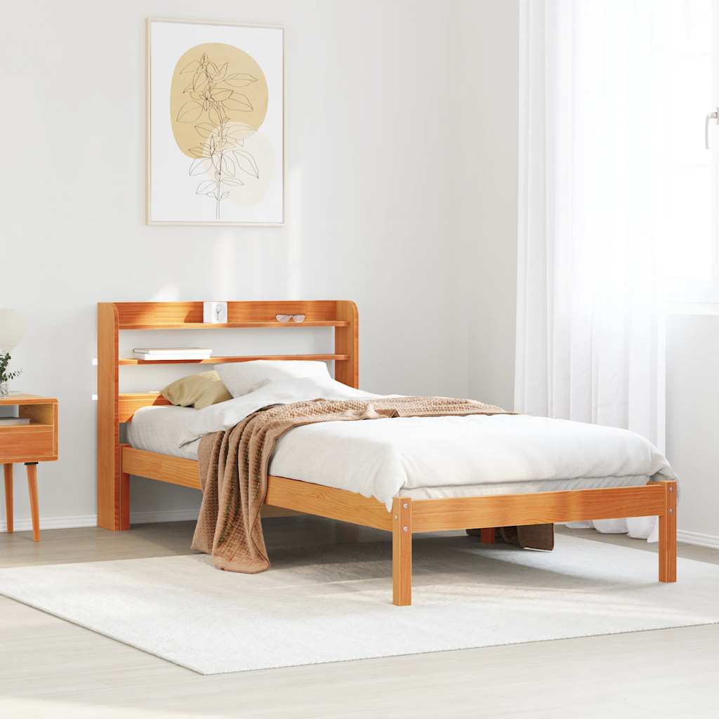 Cadre de lit avec tête de lit sans matelas cire marron 75x190cm - XIOS