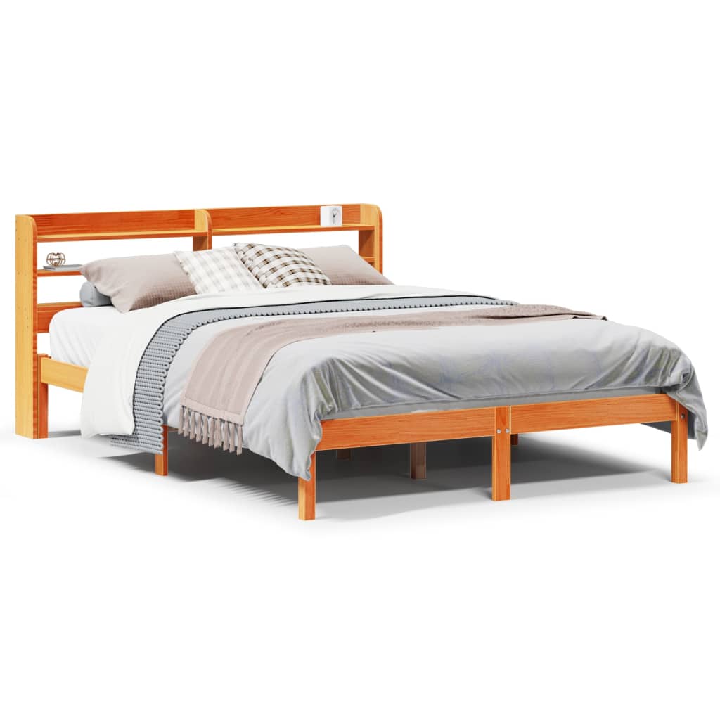 Cadre de lit et tête de lit sans matelas cire marron 135x190 cm - XIOS