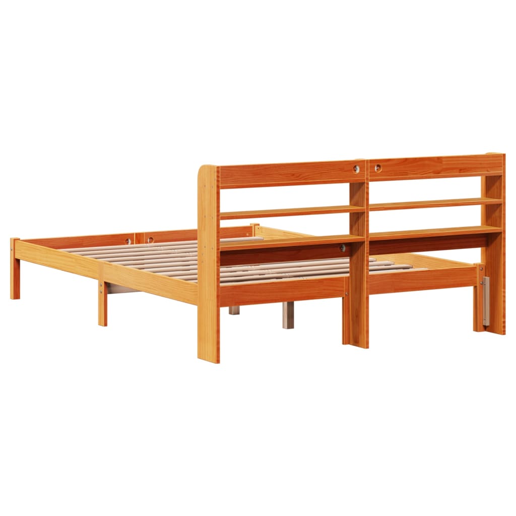 Cadre de lit et tête de lit sans matelas cire marron 135x190 cm - XIOS