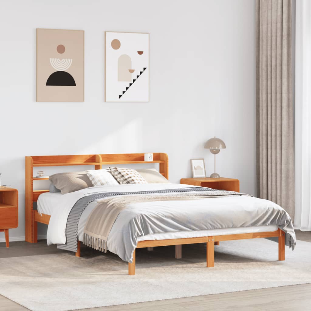 Cadre de lit et tête de lit sans matelas cire marron 135x190 cm - XIOS