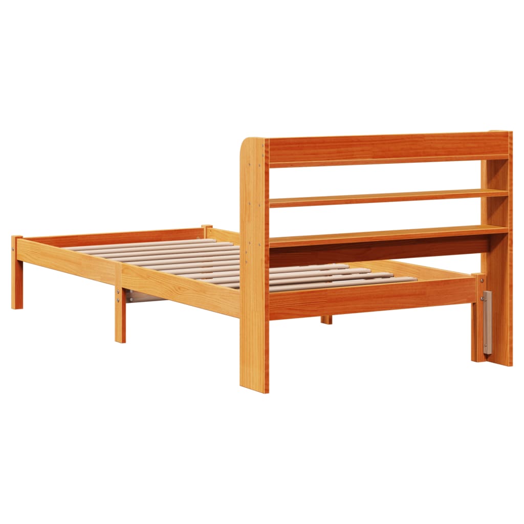 Cadre de lit et tête de lit sans matelas cire marron 100x200 cm - XIOS