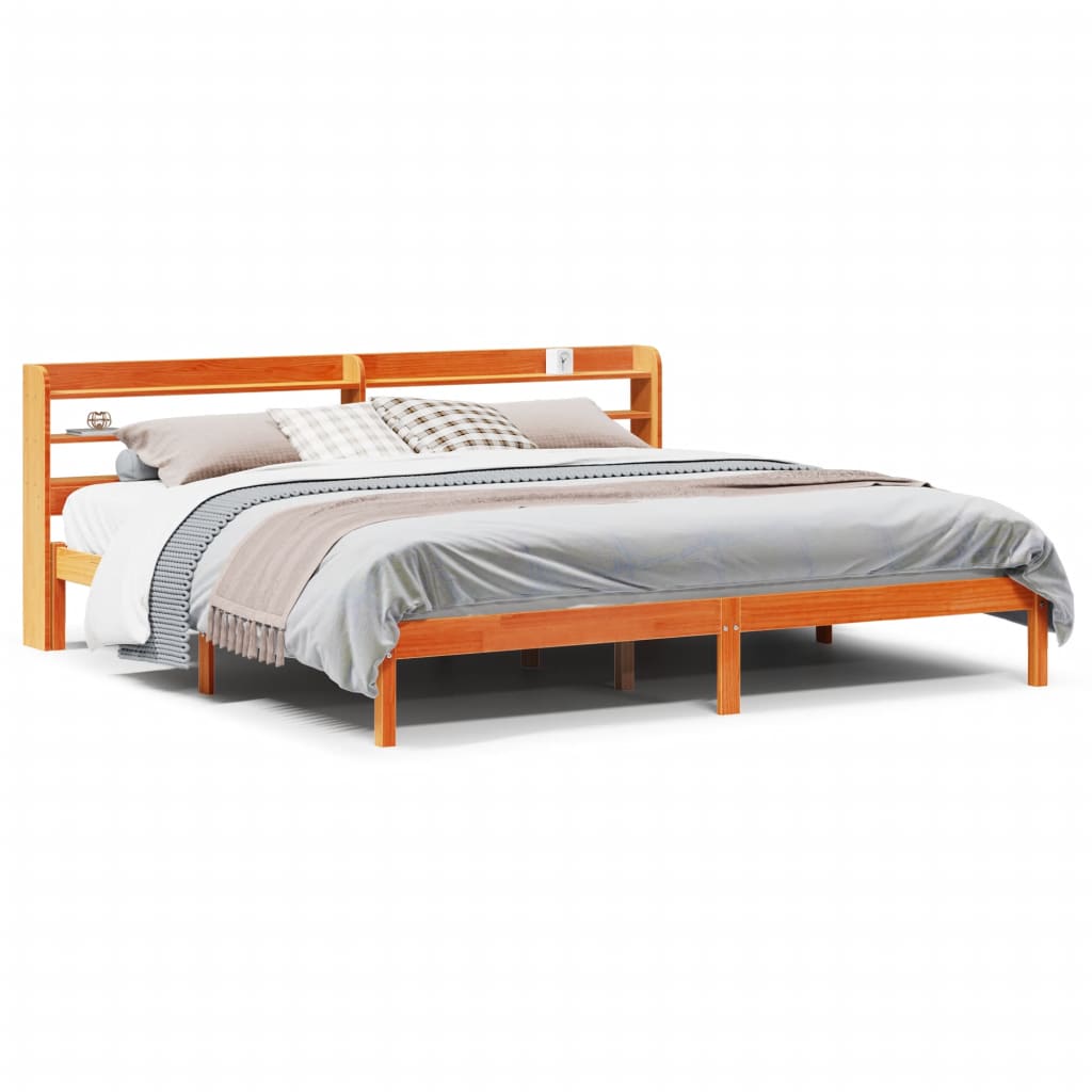 Cadre de lit et tête de lit sans matelas cire marron 200x200 cm - XIOS