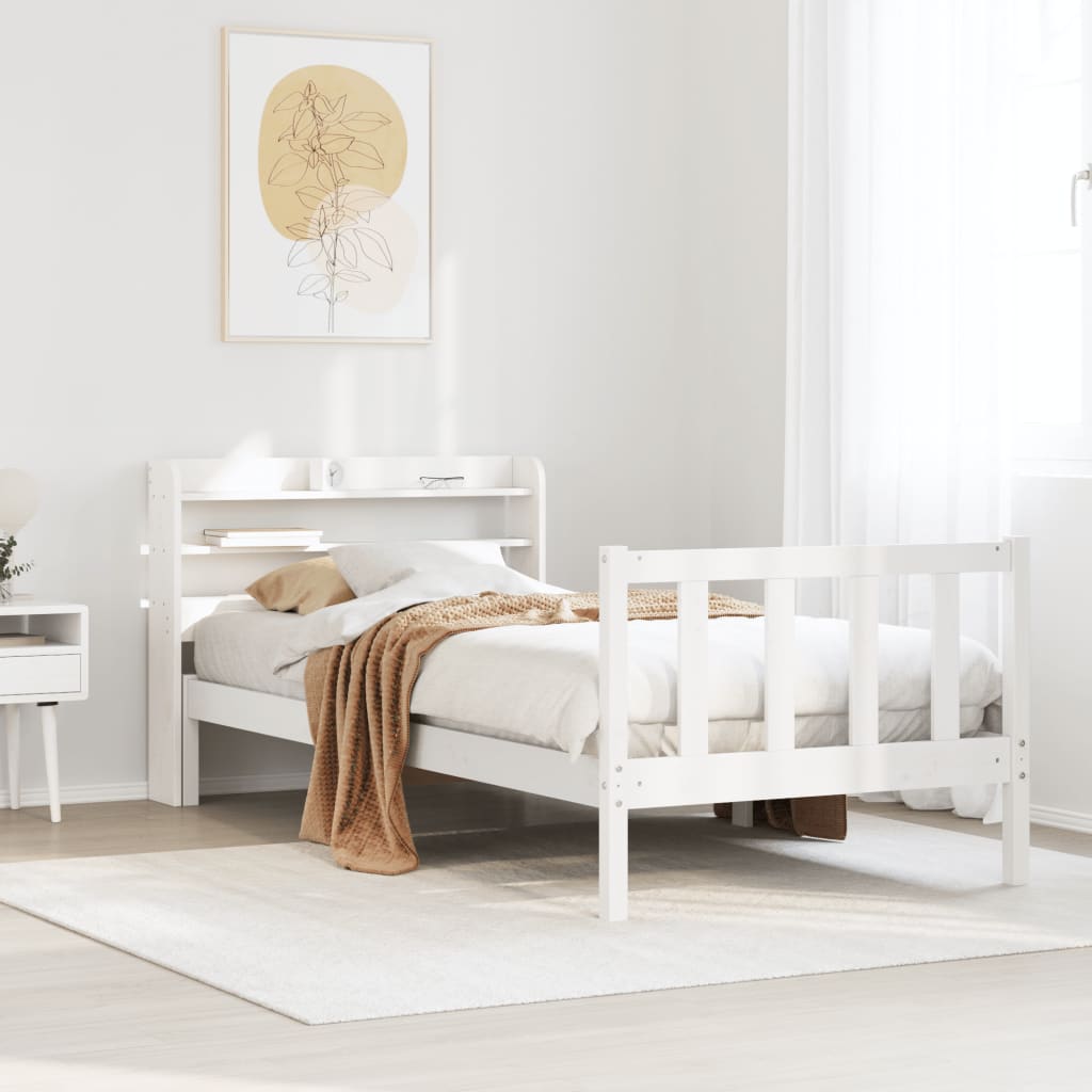 Cadre de lit sans matelas blanc 90x190 cm bois de pin massif - XIOS