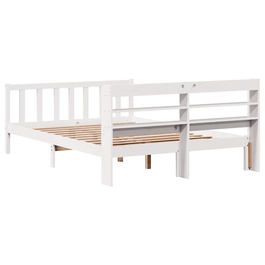 Cadre de lit sans matelas blanc 140x190 cm bois de pin massif - XIOS