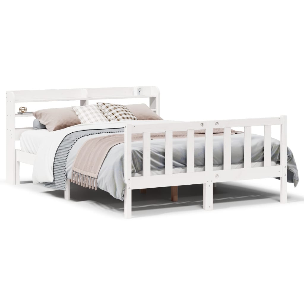 Cadre de lit sans matelas blanc 140x200 cm bois de pin massif - XIOS