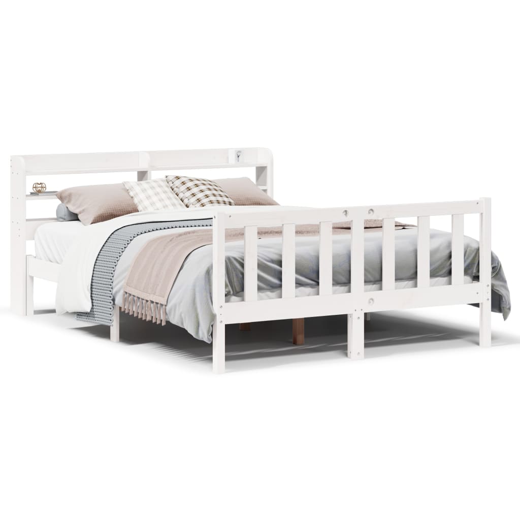 Cadre de lit sans matelas blanc 160x200 cm bois de pin massif - XIOS