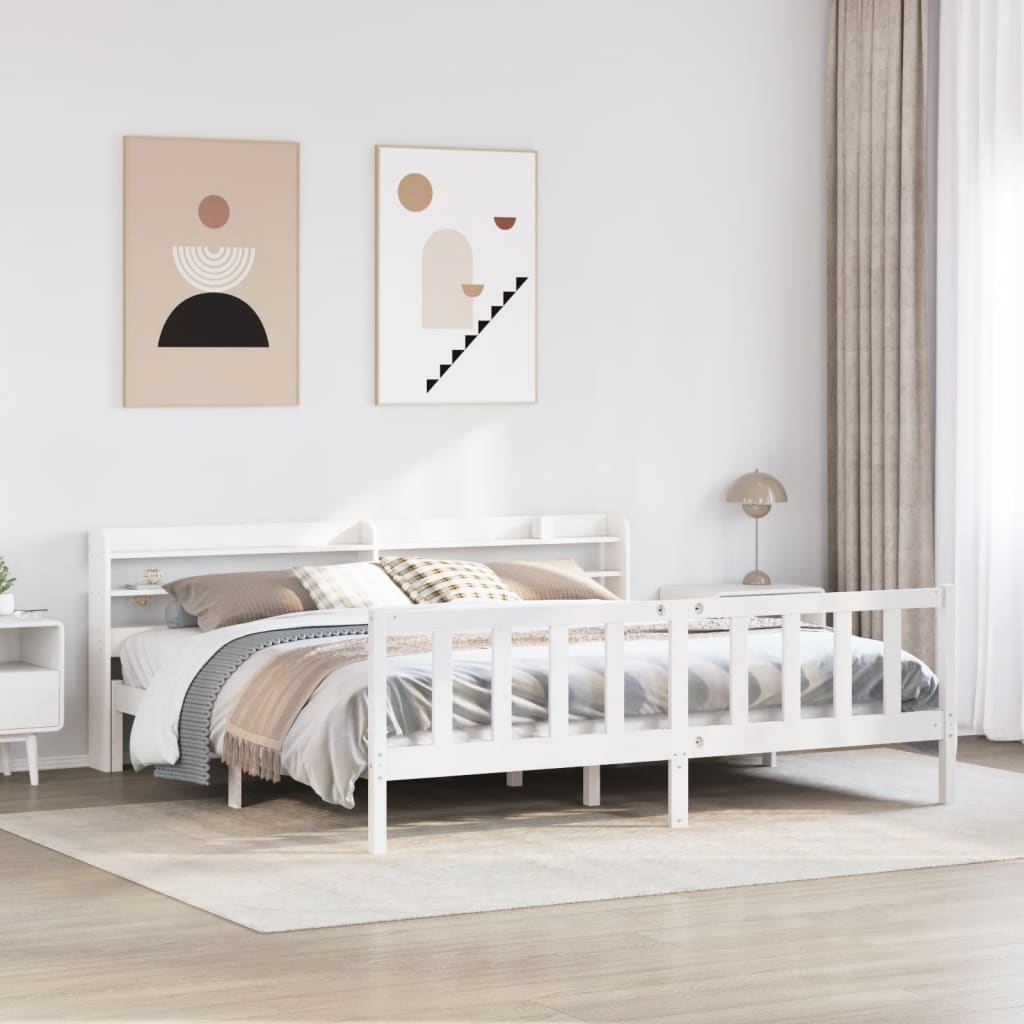 Cadre de lit sans matelas blanc 200x200 cm bois massif de pin - XIOS