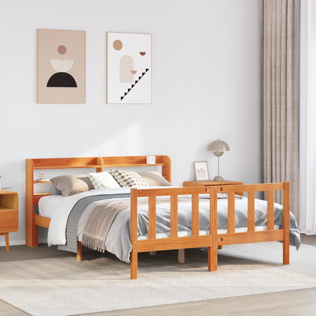 Cadre de lit et tête de lit sans matelas cire marron 120x190 cm - XIOS
