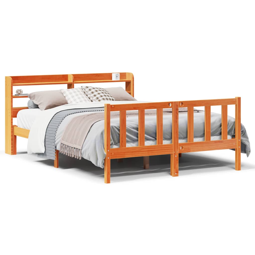 Cadre de lit et tête de lit sans matelas cire marron 135x190 cm - XIOS