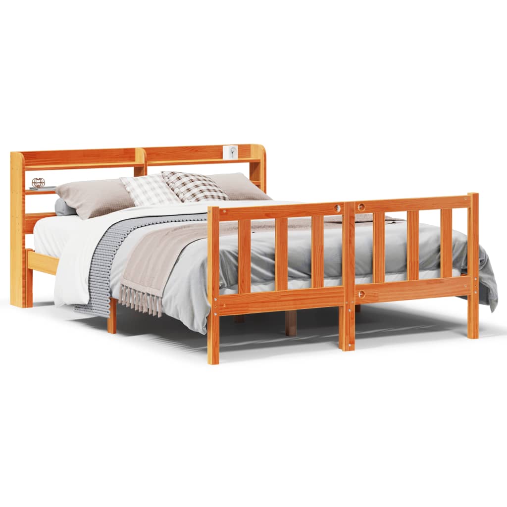 Cadre de lit et tête de lit sans matelas cire marron 140x190 cm - XIOS