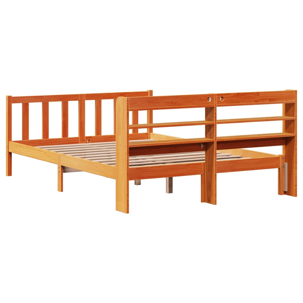 Cadre de lit et tête de lit sans matelas cire marron 140x190 cm - XIOS